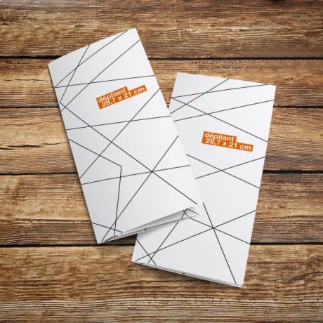 Couple of  blank trifold paper brochure. on white background with soft shadows. Z-folded. Vector illustration. EPS10.